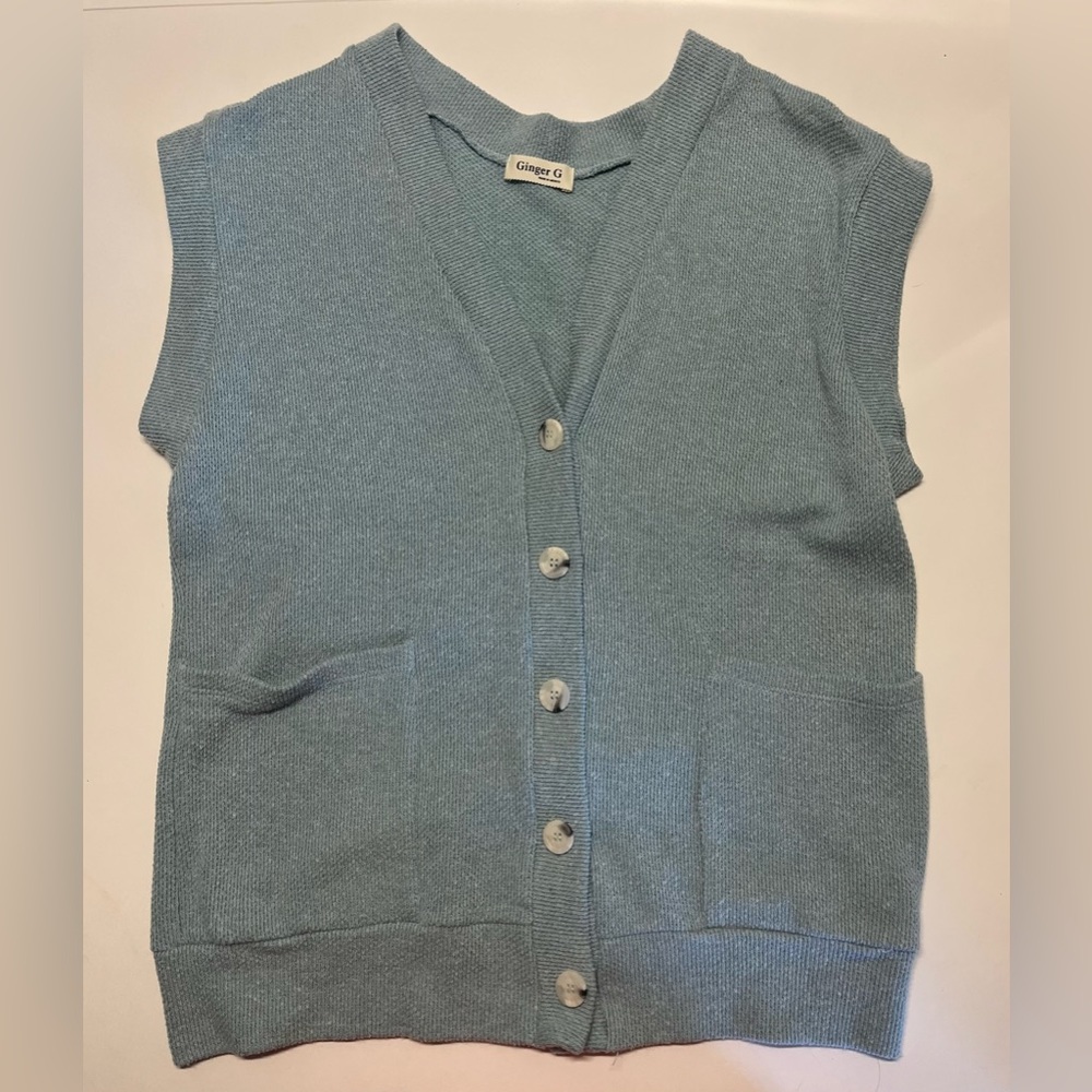 Ginger G blue Sleeveless Cardigan Size: Medium